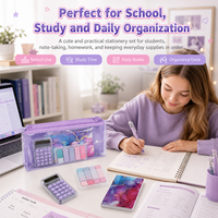 Lot de papeterie fantaisie : Carnet mignon, calculatrice, stylo à bille et notes autocollantes pour le bureau et l'école
