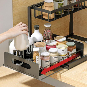 Under <strong>Sink</strong> Organizer, Pull Out Cabinet Organizer 2 Tier Slide Out <strong>Sink</strong> <strong>Shelf</strong> Cabinet Storage <strong>Shelves</strong> - Product Image 1