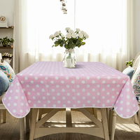 Nappe en PEVA à pois roses et blancs - Housse de table imperméable et anti-taches pour la maison et les fêtes