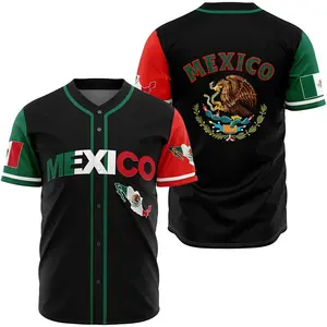 2024 NEW Herren Mexiko Baseballtrikot Eagle Mexiko Baseball Vollknopf-Down-Jekotshirts mexikanische Flagge Baseballtrikot