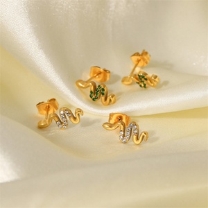Pendientes Minimalistas de Serpiente para Mujer, Joyería de Acero Inoxidable con Circonita Cúbica y Cristal, para Animales Pequeños - Product Image 2