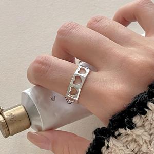 925 Sterling Silver Fashion Jewelry 18K Gold Hollow Heart Adjustable <strong>Finer</strong> Rings - Product Image 3