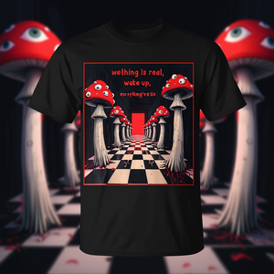 Weirdcore Aesthetic Mushroom Eyes Creepy Strangecore T-Shirt noir pour adulte unisexe - Product Image 3