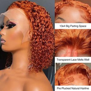 Fournisseur en gros de perruques en cheveux vietnamiens naturels, perruque longue à double trame 13x4 en cheveux humains, vague profonde, orange bouclé, sans colle, perruque en dentelle HD - Product Image 4