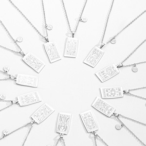 Nuova Collana con Ciondolo a Forma di Carta dei Tarocchi, Placcata in Oro 18k, Acciaio Inossidabile, 12 <span class=keywords><strong>Segni</strong></span> Zodiacali, Gioielli da Donna - Product Image 4
