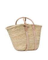 Sac fourre-tout en paille de feuilles de palmier marocaines tissé à la main, style minimoroccolisme, avec poignées en cuir, grande/moyenne taille, pour le shopping, vente en gros