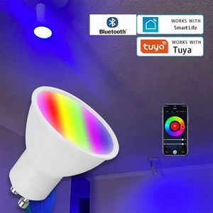 Tuya <span class=keywords><strong>Smart</strong></span> <span class=keywords><strong>GU10</strong></span> LED RGB C + W Lámparas regulables blancas para control de aplicación Bluetooth con vida inteligente para el hogar y el hotel Proyector alimentado por CA - Product Image 3