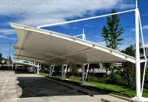 Abri de stationnement extérieur à structure membranaire avec matériaux PVC et acier, borne de recharge <span class=keywords><strong>pour</strong></span> véhicules électriques et auvent d'usine - Product Image 2