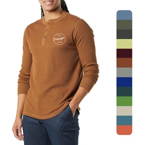 Camiseta de punto gofrado OEM con botones, logotipo personalizado, color sólido, manga larga, ajuste regular, para hombre - Product Image 1