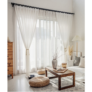 Voilages en mousseline blancs à plis crayon pour installation sur tringle, pour salon, chambre et bureau, translucides et décoratifs - Product Image 2