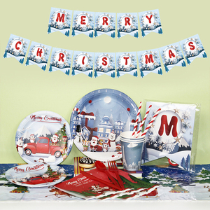 Snow Santa Claus Party Tableware Four-piece Set Merry Christmas Theme Paper Plates Set for 8 Guests - Product Image 2