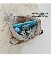 Sac de plage décontracté en coton tissé ajouré à fermeture éclair, petit format, style décontracté, pour femme, idéal pour les vacances à la mer