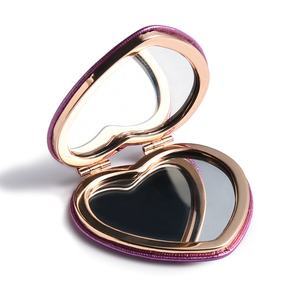 Heart Shaped <b>Compact</b> <b>Mirror</b> Custom Logo Pink Glitter PU Leather Heart <b>Mirror</b> for Valentine's Day - Product Image 6