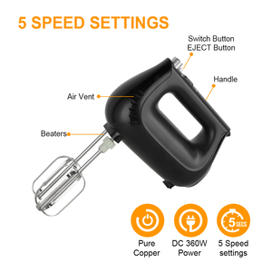 เครื่องผสมเค้กไฟฟ้าแบบแมนนวล5สปีด, เครื่องผสมเค้กแบบพกพาขนาด360วัตต์พร้อมตะขอเกี่ยวลวดตีไข่ฐานเก็บพลาสติก ABS - Product Image 2