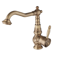 Robinet de lavabo européen antique vintage en laiton, monocommande, eau chaude et froide, pour salle de bain