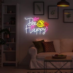 Enseigne néon Bee <span class=keywords><strong>Happy</strong></span>, Lumières néon inspirantes sur le thème de la psychologie, Décoration murale pour <span class=keywords><strong>restaurant</strong></span>, boutique, maison, bar, café - Product Image 1