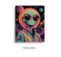 Toile murale au design moderne, peinture sur toile représentant un OVNI extraterrestre sous un monde de fleurs pour la décoration murale
