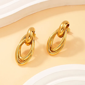 Thời trang đơn giản thép không gỉ Bán Buôn Đồ trang sức xỉn màu miễn phí PVD 18K mạ vàng không thấm nước độc đáo thả Bông tai cho phụ nữ - Product Image 5