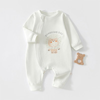 Combinaison de nuit en coton à manches longues pour bébé, imprimé ours, fermeture éclair latérale, grenouillère à boutons-pression pour le quotidien