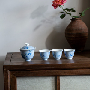 Taza de té de cerámica china pintada a mano con bambú azul, taza maestra de porcelana para juego de té Kung Fu, té Pu'er - Product Image 4