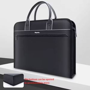 Luxury Oxford Cloth Tote Bag 15.6 Inch <b>Leather</b> Laptop <b>Briefcase</b> Executive Conference Document Organizer for Men - Product Image 5