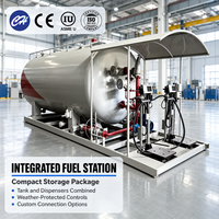 Ensemble de conteneur horizontal pour stockage d'hydrocarbures avec distributeurs de carburant doubles, tuyauterie intégrée et unité de protection contre les intempéries