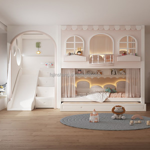 JS-<span class=keywords><strong>Litera</strong></span> de lujo para niños, muebles de dormitorio <span class=keywords><strong>Montessori</strong></span>, camas para niños con tobogán de arco y escaleras de almacenamiento, nuevo diseño - Product Image 1