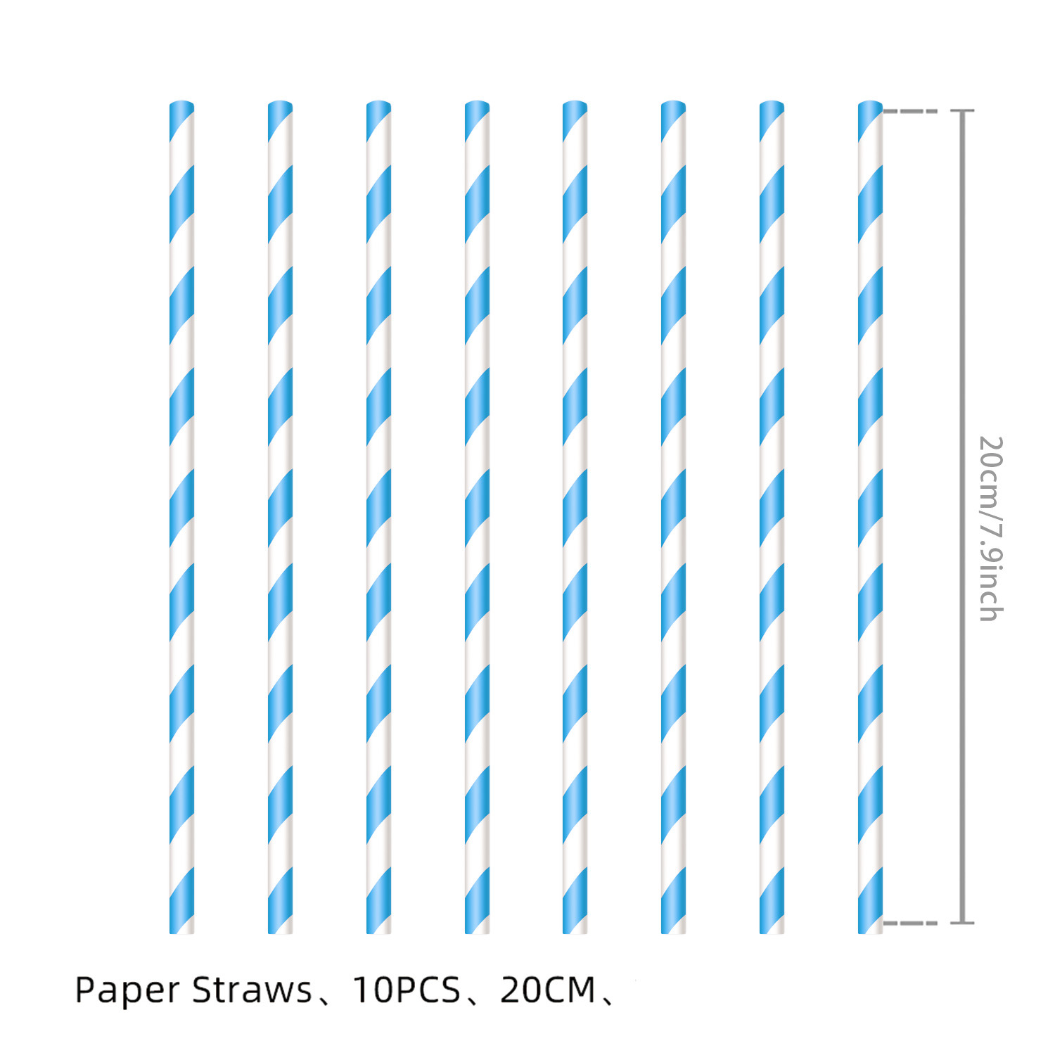 Paille en papier rayée bleue-10pcs