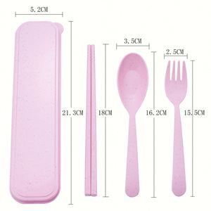Juego de Cubiertos de Paja de Trigo Reutilizables, Ecológicos, de Grado Alimenticio, Portátiles para Viajes, para Niños, con Estuche, en Oferta - Product Image 3