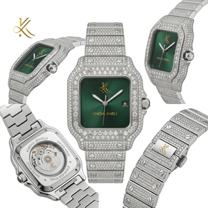 Montre en quartz avec diamant moissanite 41 mm, bracelet en acier inoxydable 20 cm, élégante, luxueuse, unisexe, scintillante, style antique - Product Image 5