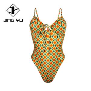 Traje de Baño de una Pieza de Nailon Reciclado Personalizado, Diseño de Fábrica, Estampado Playero Elegante, Bikini Plisado - Product Image 5