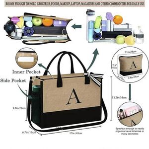 Sac de shopping personnalisé avec logo imprimé, sac à bandoulière de grande capacité, sac en toile de jute, sac de plage pour femmes - Product Image 2