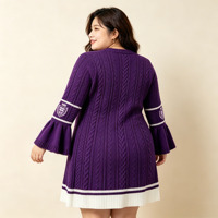 Robe pull en tricot jacquard torsadé pour femme, manches évasées, grande taille, style sororité, vente en gros