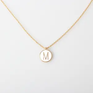 V&R Jewelry Smykker Round Pendent Necklace Mint Epoxy K Letter Oval Chain 18K Gold Plated initial necklace