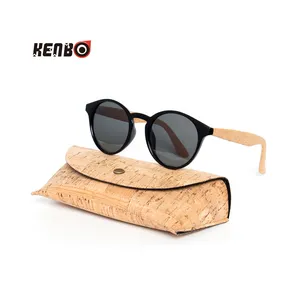 Gafas de sol polarizadas de grano de bambú de madera redonda de alta calidad Kenbo con estuche gafas de sol de madera con logotipo personalizado
