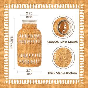 Vases à fleurs en <span class=keywords><strong>verre</strong></span> recouverts de rotin tissé à la main YULIN JIAFU pour l'herbe de la <span class=keywords><strong>pampa</strong></span>, <span class=keywords><strong>vase</strong></span> de style bohème artistique pour la décoration florale d'automne - Product Image 4