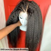 Perruque Lace Front Yaki Lisse Sans Colle Cheveux Humains Vente en Gros Noir Naturel Pré-Pluckée avec Baby Hair Dentelle HD pour Femmes Noires