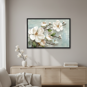 Soft Ivory Floral Wall Art: Printed Canvas for Elegant Decor,<b>BLACK</b> <b>FRAMED</b> CANVAS - Product Image 3
