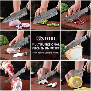 Cuchillo <span class=keywords><strong>de</strong></span> Cocina Profesional <span class=keywords><strong>de</strong></span> Acero Láser Damasco 5CR15Mov, Cuchillo <span class=keywords><strong>de</strong></span> <span class=keywords><strong>Chef</strong></span> para Cortar Carne, Verduras y Frutas, Mango <span class=keywords><strong>de</strong></span> Madera <span class=keywords><strong>de</strong></span> Color - Product Image 5