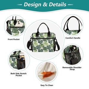 Sac à déjeuner isotherme personnalisé de haute qualité, vert Monstera, à bandoulière unique, de taille moyenne, avec poches en filet - Product Image 3