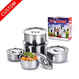 Custom Logo 410 Stainless Steel Round Cooking Pot Set with Lid Five-Piece Pot For Cooking