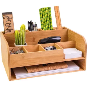 Bamboo Wood Desk Organizer with File Organizer for Office Supplies Storage & Desk Accessories