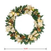 Karangan Bunga Natal 60cm WT19L Putih Hangat dengan Hiasan Kerucut Pinus, Pita, Bunga Poinsettia, dan Bola-bola untuk Dekorasi Jendela dan Pusat Perbelanjaan