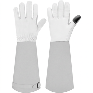Guantes de jardín largos de cuero para mujer, guantes de trabajo resistentes para desmalezar y plantar en el jardín, los mejores regalos de jardinería para jardineras, color gris - Product Image 1