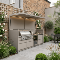 Cuisine extérieure moderne personnalisable en acier inoxydable, pod de cuisine BBQ zéro formaldéhyde, abri de cuisine extérieure pour villa avec réfrigérateur