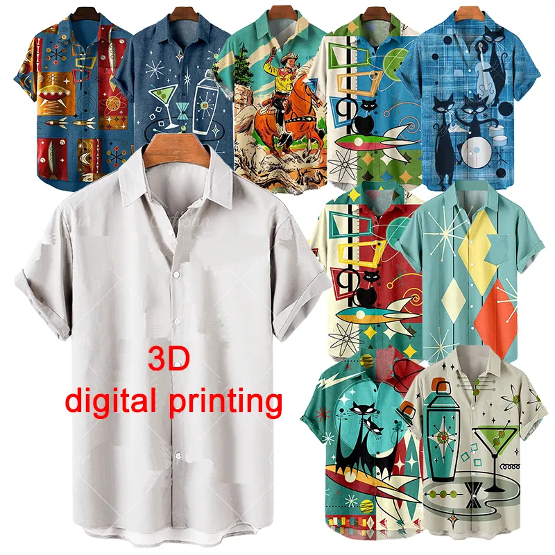 Atacado Barato Design Personalizado Plus Size Impressão 3D Mens Manga Curta Impressão Floral Beach Wear Camisas Soltas