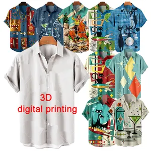 卸売格安カスタムデザインプラスサイズ3Dプリントメンズ半袖花柄ビーチウェアルーズシャツ