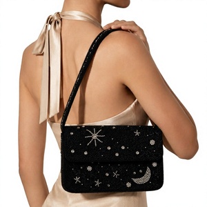 Pochette élégante en lin avec motif étoiles et lune en strass, bandoulière unique, sac de soirée de luxe imperméable fait main pour femme - Product Image 2