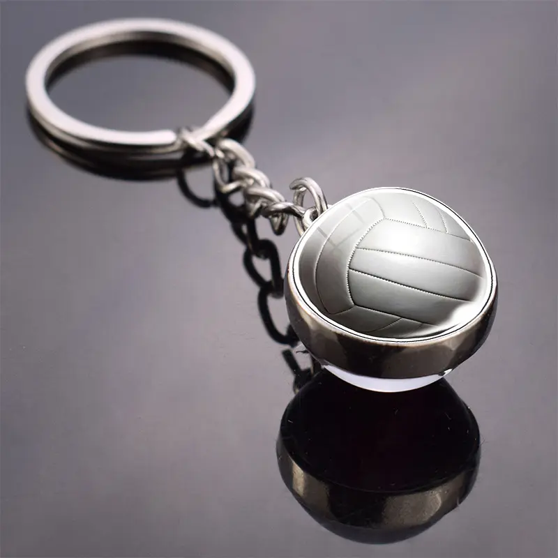 Брелок для ключей с футбольным мячом, стеклянная цепочка для ключей, Маленькая подвеска для баскетбола, волейбола, бейсбола, тенниса, Ювелирное Украшение