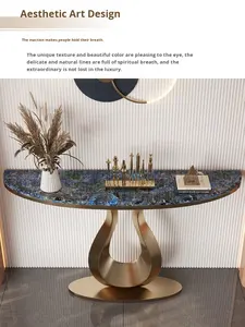 Consolle Moderna per <span class=keywords><strong>Soggiorno</strong></span> con Struttura in Acciaio Inox Dorato e Piano in Marmo, Tavolo Decorativo per <span class=keywords><strong>Ingresso</strong></span> con Spazio di Archiviazione - Product Image 5